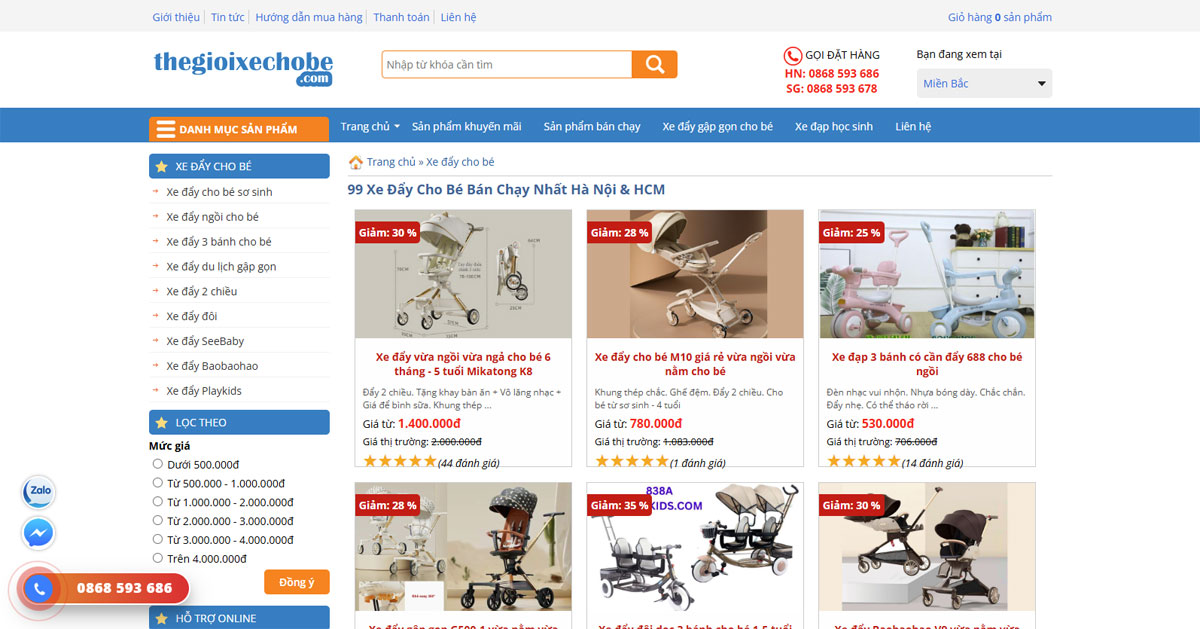 Website bán hàng xe đẩy cho bé