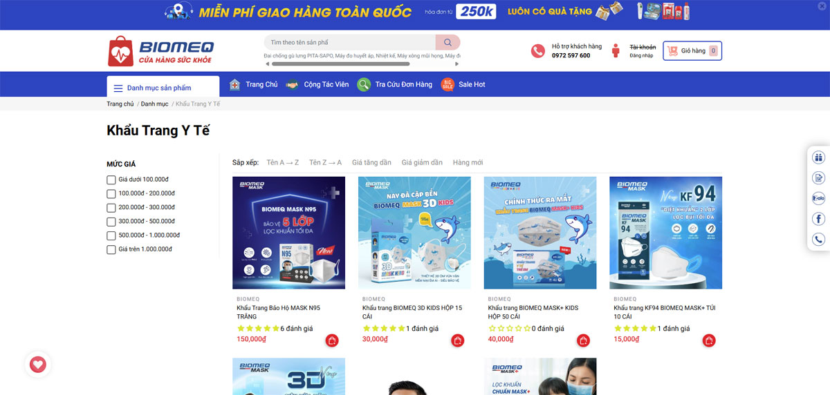 Web khẩu trang y tế